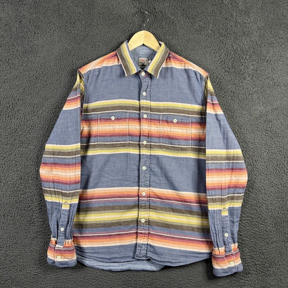 Faherty Shirt Mens Large Blue Striped Roadtrip Button Up Long Sleeve Casual